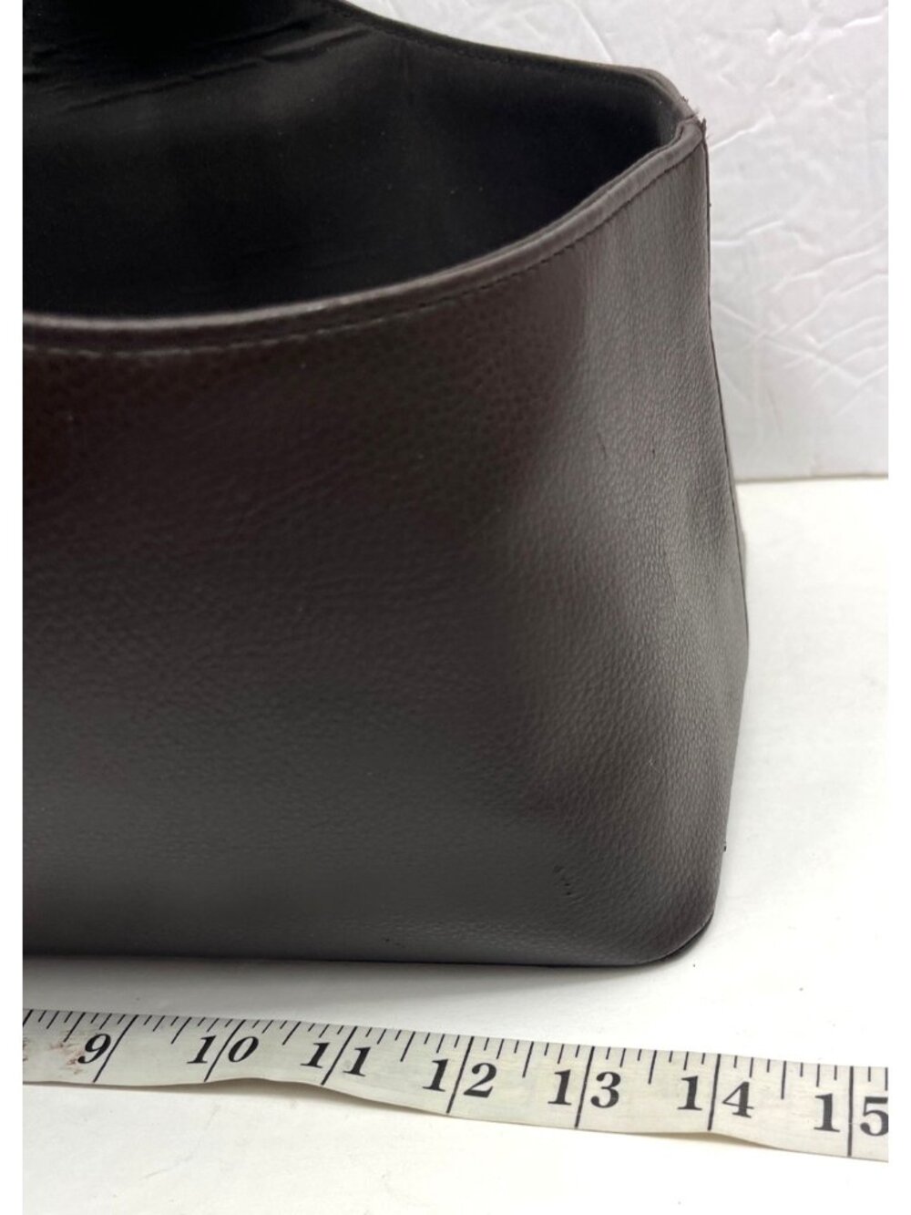 Brown Faux Leather Basket Organizer W/ Teal Handle 15"x8"x7" Preowned C132 - Picture 3 of 7
